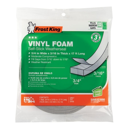Frost King Frost King Gray Vinyl Clad Foam Weather Seal For Doors and Windows 17 ft. L X 0.19 in. V449H